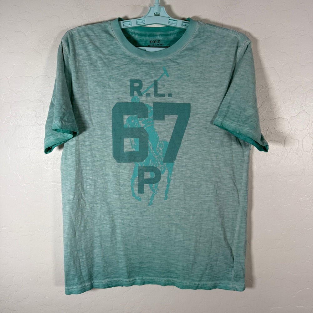 Polo Ralph Lauren T-Shirt Boys L 14-16 Green Graphic RL 67 P Slub Knit Tee